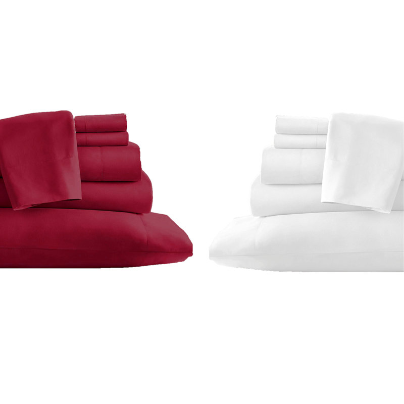 Rayon Sheet Set, Queen Sheet Set + 1 Fitted Sheet + 4 Pillowcases, White/Burgundy