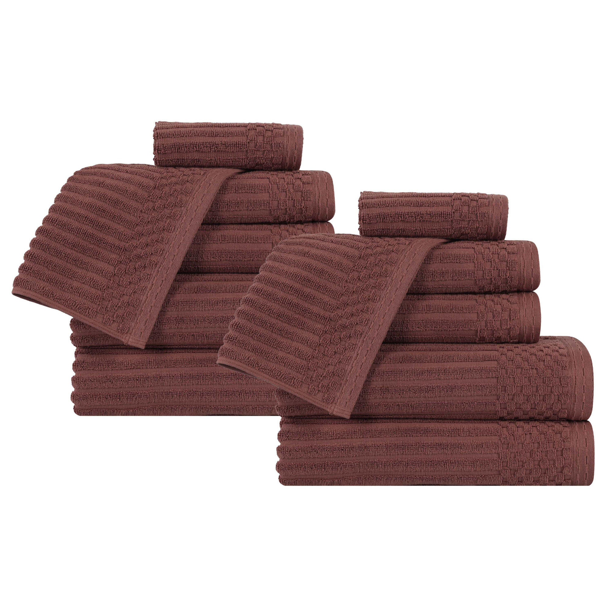 Ruvins 12 Piece 100% Cotton Towel Set, Java