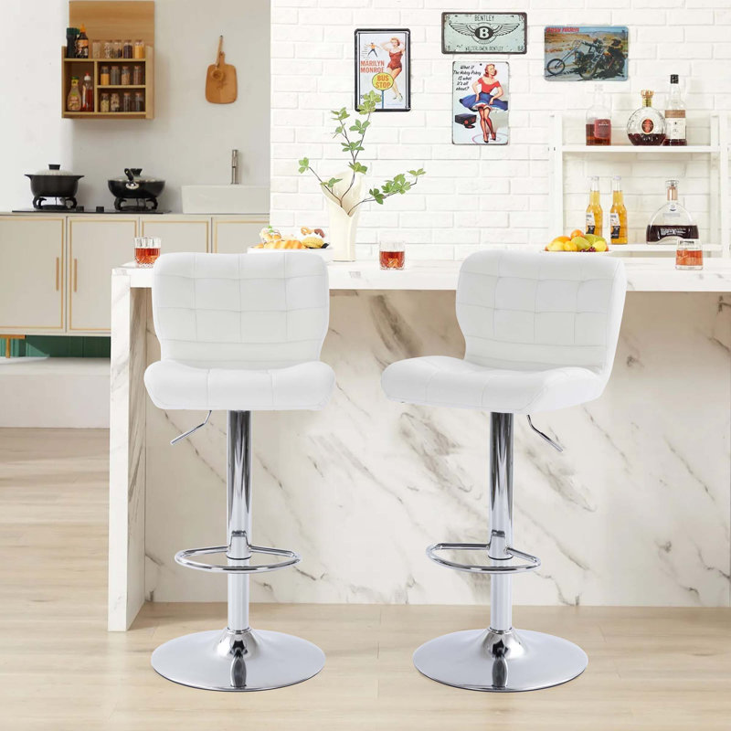 Tabouret de bar touffeté à oreilles à hauteur réglable et pivotant, ensemble de 2