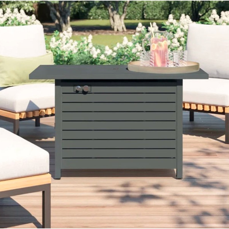Gray Outdoor Fire Pit Table, 25H X 42W, 50000 Heat Release Time Frame, Stainless Steel, Propane/Natural Gas Switchover, Modern Exterior Furniture Duration Time,