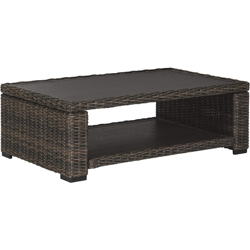 Brown Wicker and Aluminum Rectangular Outdoor Coffee Table