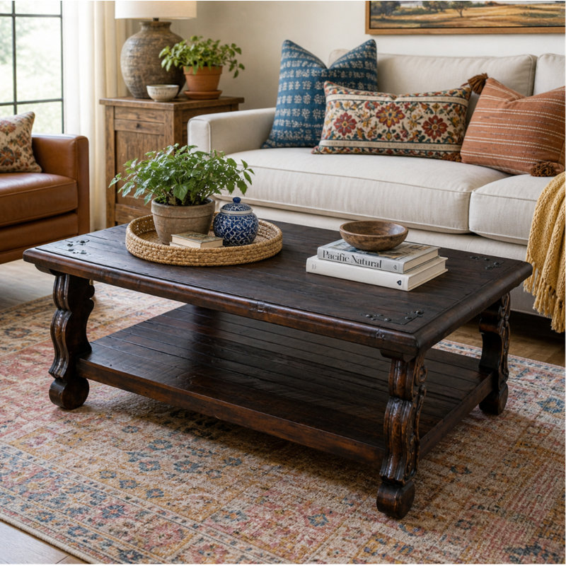 Solid Wood & Carved Leg Coffee Table