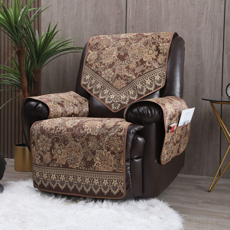 Fauteuil inclinable avec housses antidérapantes et larges pour fauteuil inclinable en cuir, fauteuil inclinable électrique brun