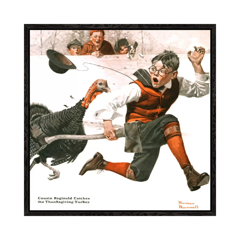 Cousin Reginald Catches the Thanksgiving Turkey by Norman Rockwell - 1 Piece Painting on Canvas, 45.72 cm H x 45.72 cm W
