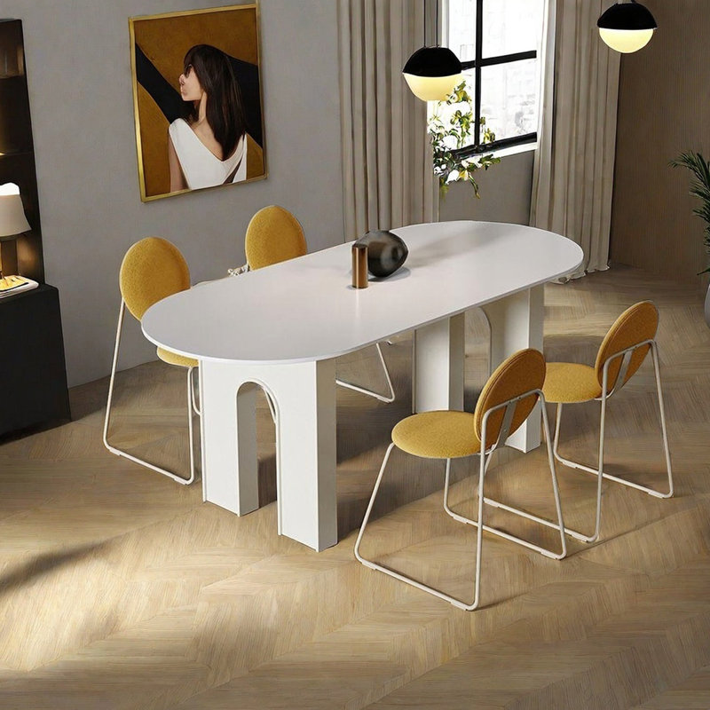 Table de roche rétro crème, forme ovale, plateau en ardoise Tech, H 29,5 po x L 55,1 po x l 31,5 po