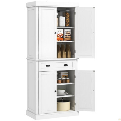72.5" Kitchen Pantry Cabinet, Traditional Freestanding Storage Cabinet With 4 Doors, Drawer And 3 Adjustable Shelves