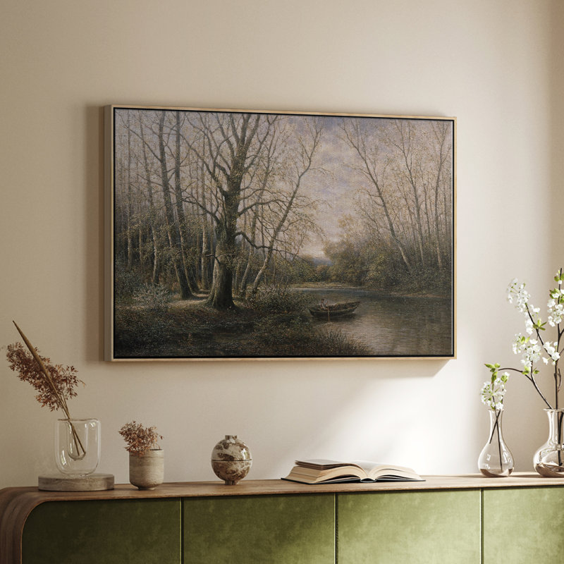 Paysage rétro - CDLII, H 25 po x l 37 po x P 2 po, Toile avec cadre flottant or