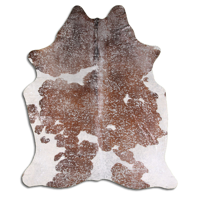 Tapis en cuir de vache brun et blanc personnalisé argent métallique, Nouveauté 5 pi 8 po x 6 pi 7 po