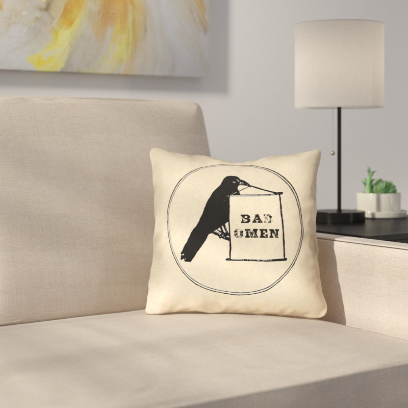 Coussin Katelyn Smith Bad Omen Raven, 26 po x 26 po, Coussin décoratif, Polyester sergé
