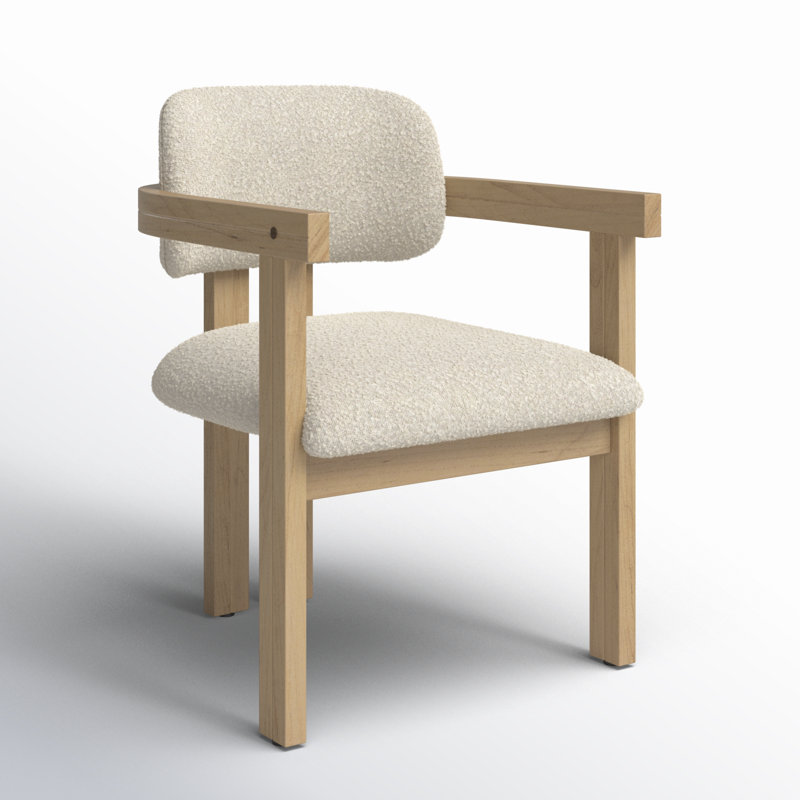 Nathaniel Polyester Blend Upholstered Dining Chair, Off-White Boucle/Natural