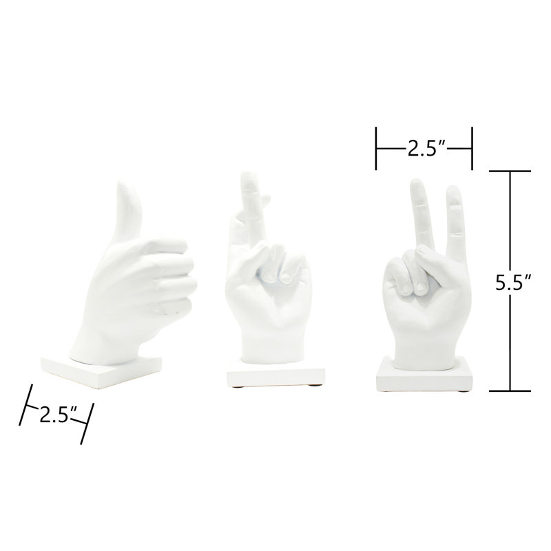 Adam et ses amis, décoration de la maison, doigts croisés, signe de la paix, sculpture pouce en l'air | 3 pièces |, Blanc