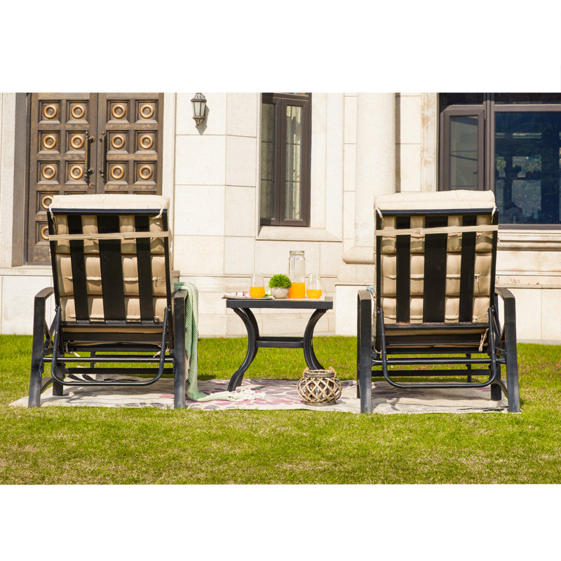 Ouellette Outdoor Rust-Resistant Metal Chaise Lounge Set with Table , Cushion Included, Khaki