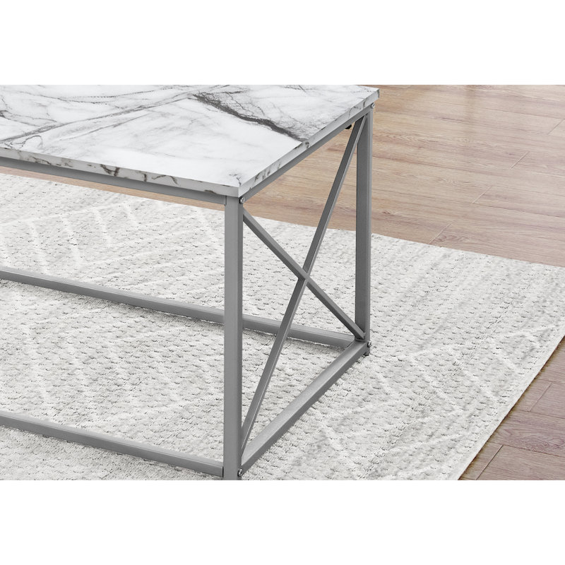 3 tables contemporaines - tables basses et 2 tables de bout, style blanc, 3 pièces en métal gris de qualité imitant le marbre,