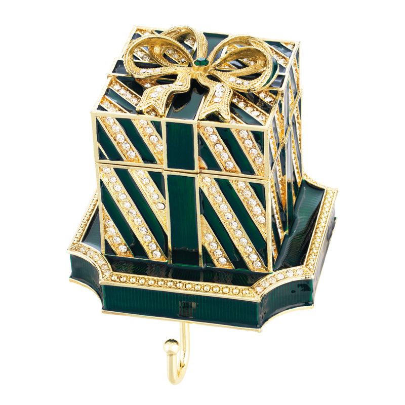 Holiday Gift Box Stocking Holder, Green