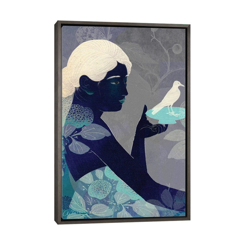 «Bird on a Plate» par Catrin Welz-Stein - reproduction, H 26 po x l 18 po x 1,5 po, Toile encadrée de bois rustique foncé