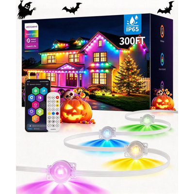 300FT Permanent RGB Eave Lights, 150 LEDs 5050, 24V Low Voltage, DayBetter App & 44Key Gray Remote, Battery Operated, Color Changing LED String Lights for House Roof, Christmas, Holiday, Party Decor