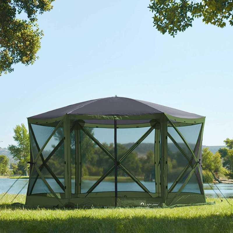ECR4Kids Lightspeed Outdoors Pop-Up 6-Sided Screen Shelter, Camping Gazebo, Green