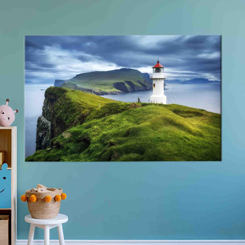 Îles Féroé, art mural Mykines, H 39 po x l 93 po, Ne s’applique pas, Toile tendue