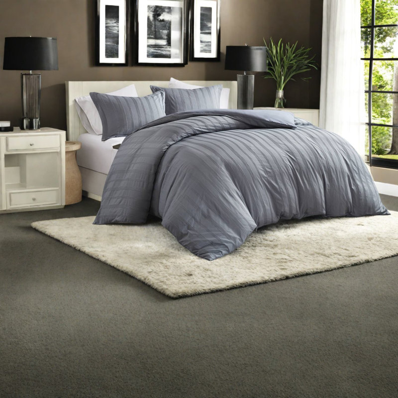 Durable 3-piece Full Bedding Set, Woven Polyester With Modern Striped Design For Comfortable Bedrooms