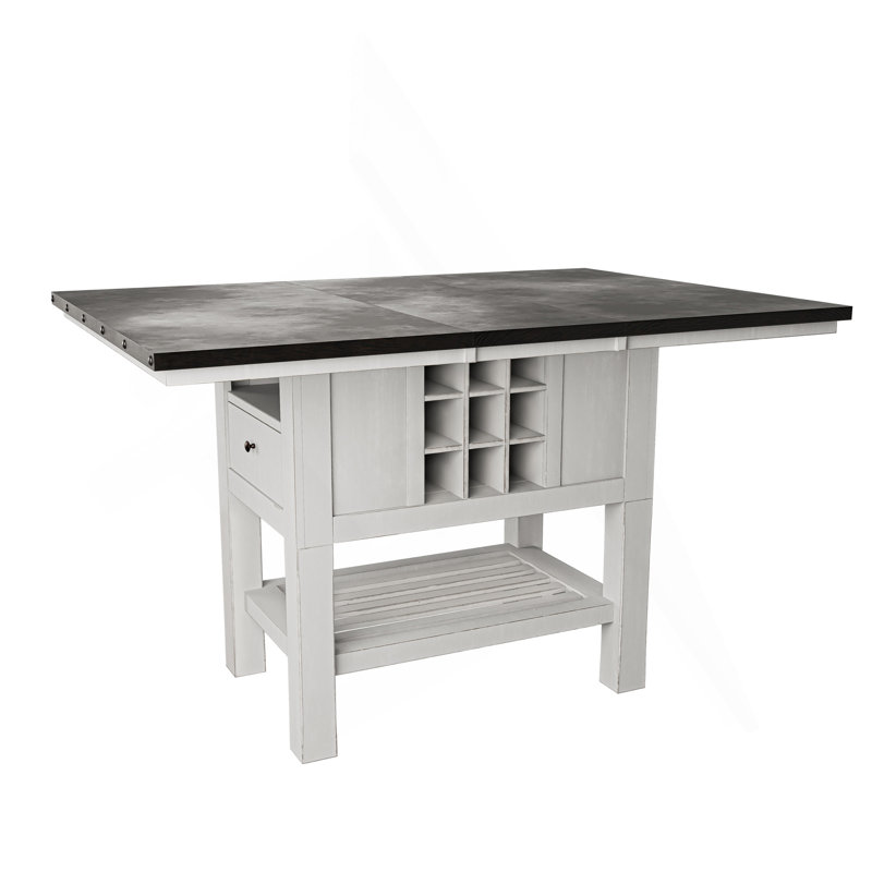 Antique White And Grey Table Top 1Pc Counter Height Dining Table W 2X Leaves Under-Table Storage Kitchen Dining Room Solid Wood