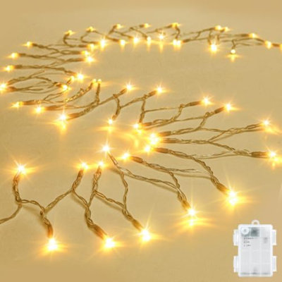 Guirlandes lumineuses extérieures imperméables 9,8 pi 30 DEL, blanc chaud à piles avec minuterie, fil transparent pour décorations d'intérieur et d'extérieur