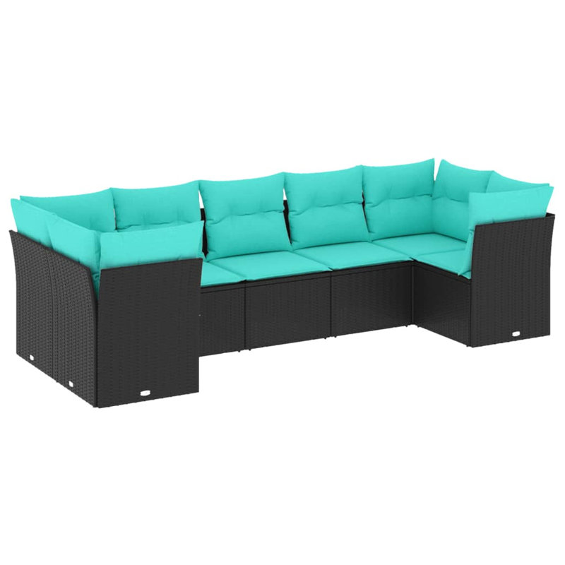  Ensemble de canapé de patio 7 pièces avec coussins en rotin de polyester noir