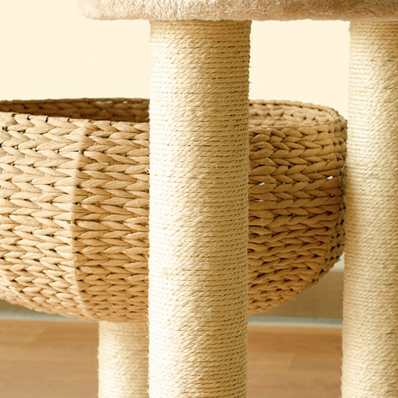 Sleeping in the Bowl Cat Tree with Basket Beds and Cushion, Cute Cat Tower with Cat Scratching Post
