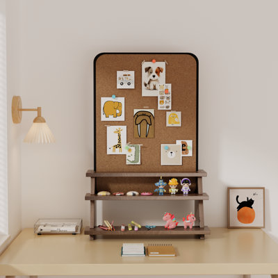 2-in-1 Desktop Organizer Multi-tier Storage Rack With Magnetic Display Shelf