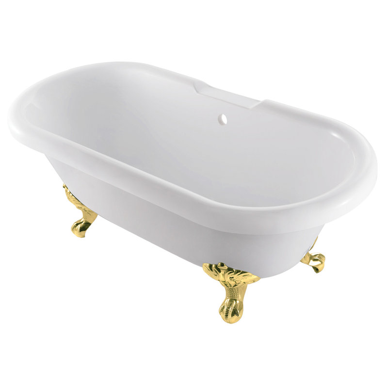 Baignoire sur pattes ovale en acrylique à double extrémité 67 pouces Kingston Eden Aqua Brass (sans perçage de robinet)