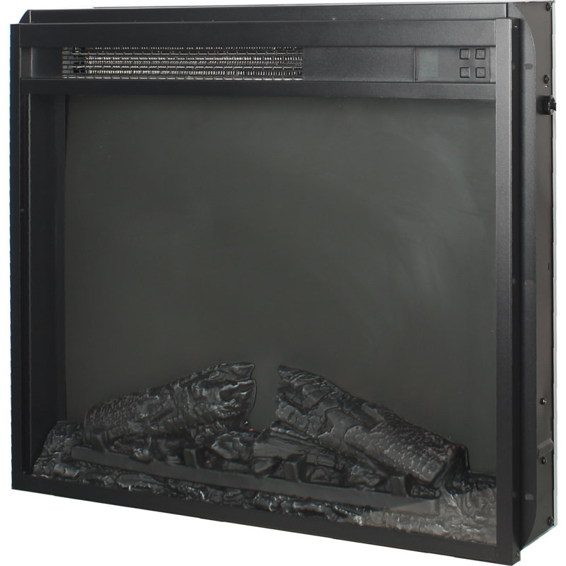 Foyer électrique encastrable 23 po, radiateur ultra-mince avec ensemble de bûches et flamme réaliste, télécommande avec minuterie