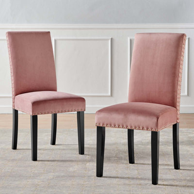 Modway Silver Orchid Lind Velvet Nailhead Trim Dining Side Chairs