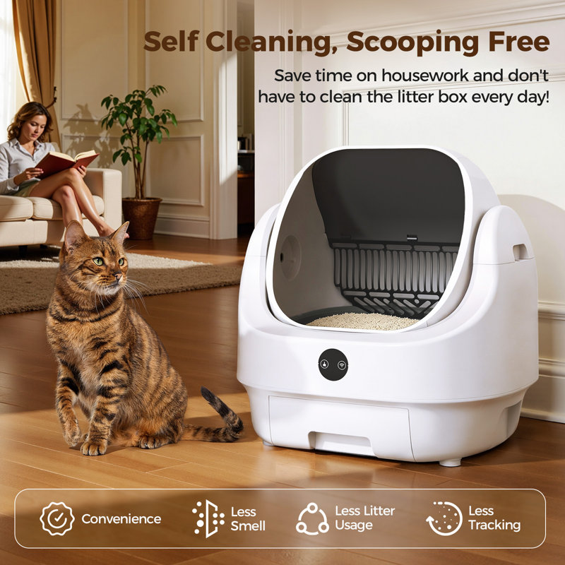 Self-Cleaning Cat Litter Box with APP Control and Safety Sensor, White, 020max