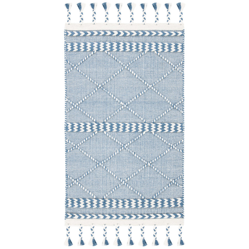 Casablanca Hand Loomed Wool/Cotton Geometric Rug in Light Blue, Rectangle 3' x 5'
