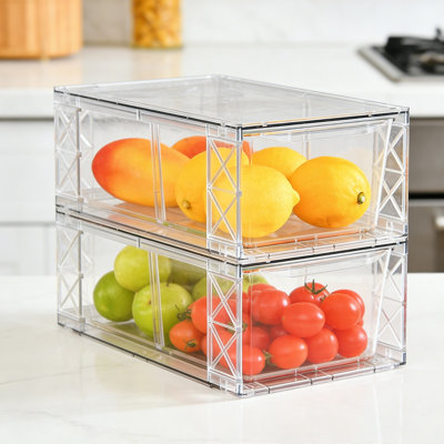 Ensemble de 6 organisateurs de garde-manger et rangement, bacs de rangement de cuisine empilables transparents avec poignées, organisateur de nourriture pour armoire de réfrigérateur de salle de bain