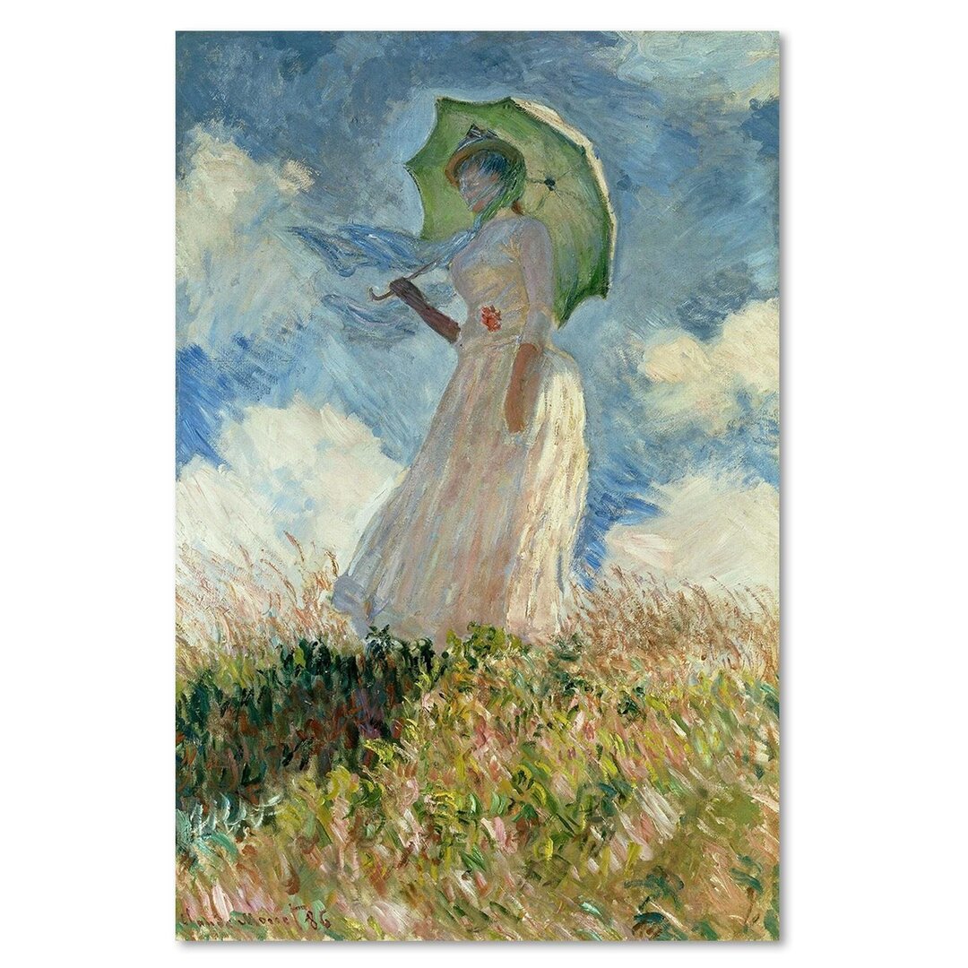 Leinwandbild Eine nach links gewendete Frau mit Regenschirm von Claude Monet