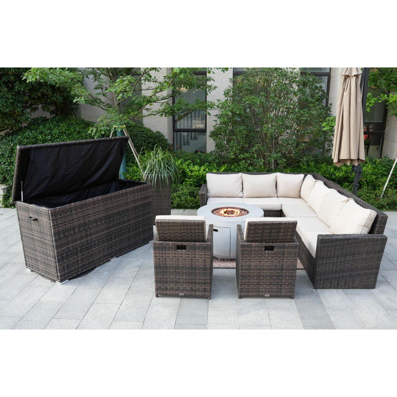 8 - Person Patio Conversation Set with Cushions, Beige