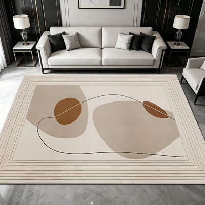 1PC Minimalist Neutral Geometric Abstract with Warm Burnt Sienna Accents area rugs for Living Room, Soft and Comfortable, Suitable for all seasons, easy-to-maintain, machine washable Indoor floor mat, Under Table Farmhouse suitable for dining room,