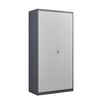 Gray Metal Large-Capacity Wardrobe With Hanging Rod And Compartments, Lockable Closet With Locks & Keys, Steel Construction, Waterproof & Fireproof, Suitable For Bedroom, Living Room And Laundry Room.