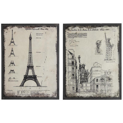 Eiffel Tower And Statue Of Liberty - 2 Piece Print on Wood
