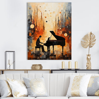 Piano minimaliste avec musicien sur horizon rétro - art mural piano