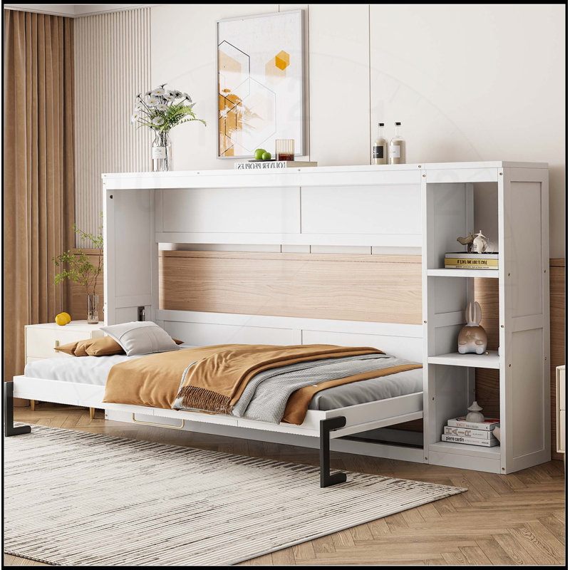 Murphy Bed With Bookshelf, Twin, White