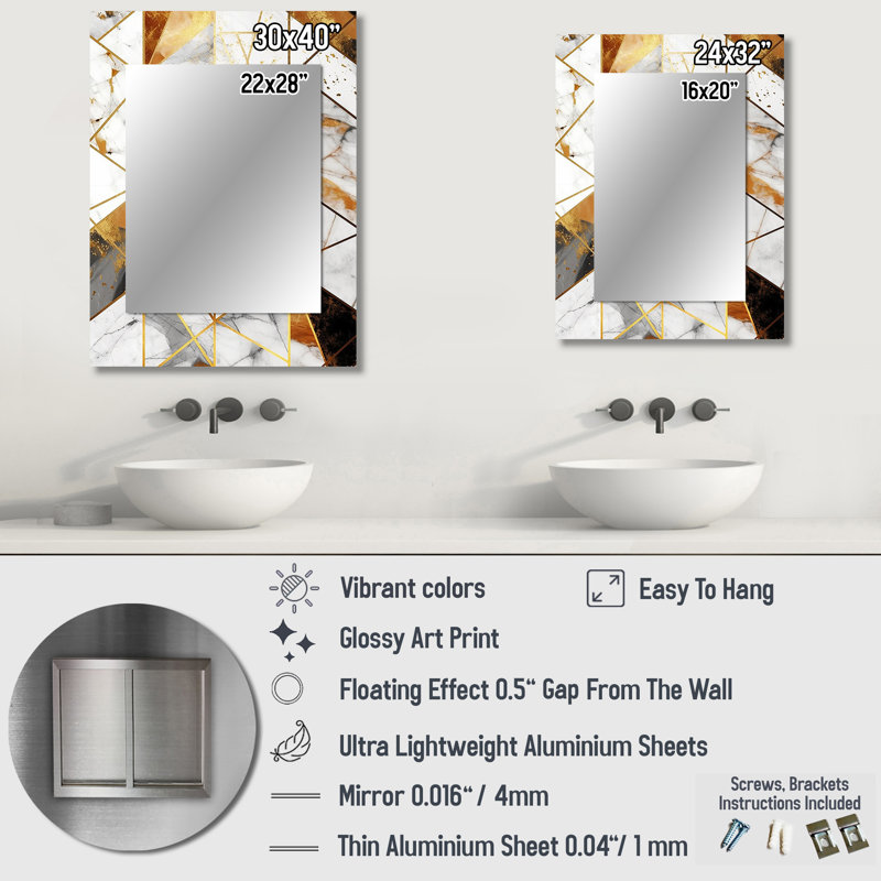 Exploring Golden Abstracted Symmetry V - Geometric Decorative Mirror, Modern Wall Mirror, Printed Metal Art, 32" x 24"
