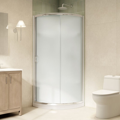 Breeze 33 in. L x 33 in. W x 77 in. H Round Corner Shower Kit in Chrome, Frosted Sliding Door, Walls, and Pan