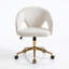 Chaise de bureau ergonomique TY en velours blanc, chaise de bureau pivotante réglable avec base en métal argenté pour bureau à domicile et chambre à coucher