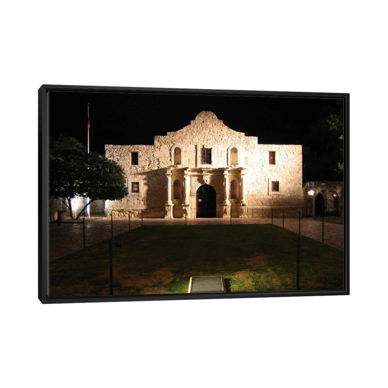 The Alamo - reproduction de photo, Pas de tapis, Toile avec cadre flottant noir, H 18 po x l 26 po x P 1,5 po