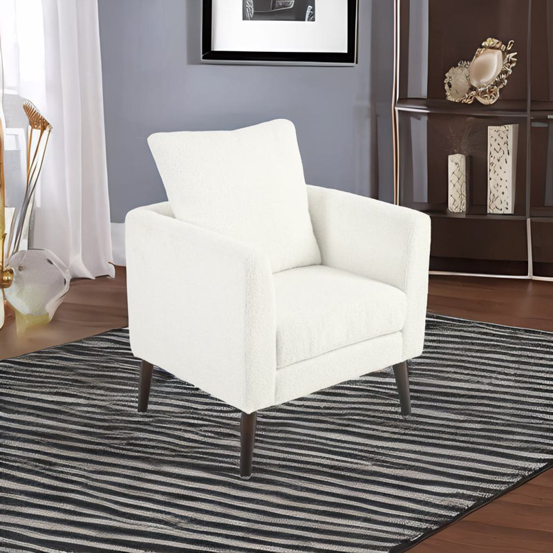 Fauteuil demi-tonneau en tissu Teddy, Ourson blanc