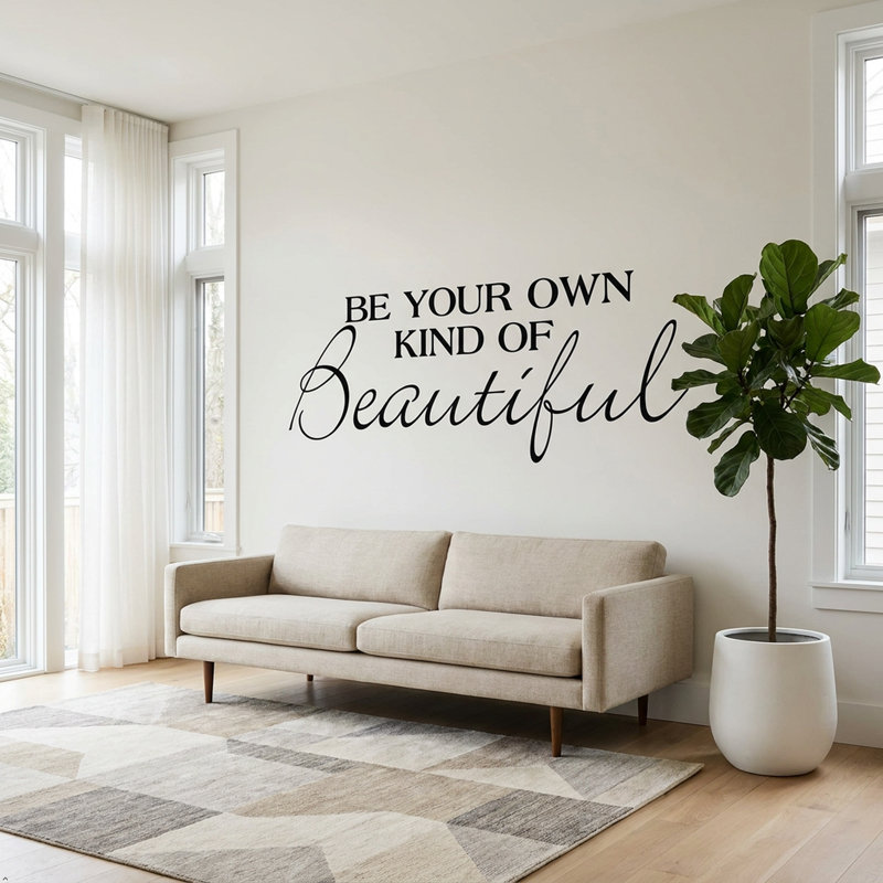 Adhésif décoratif «Be your propre genre de belle», H 16 po x l 44 po, Blanc mat