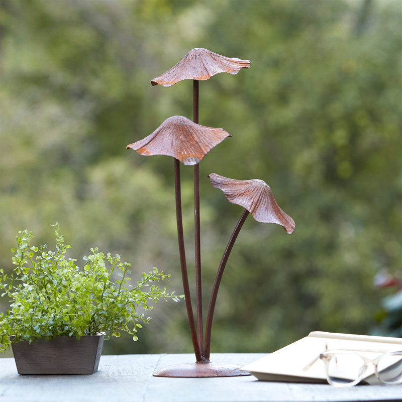 Décoration de jardin champignon en métal bronze H 18,25 po