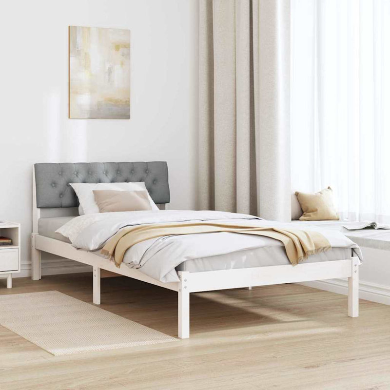 Solid Wood Bed Frame, 100 x 220cm, White/Light Grey