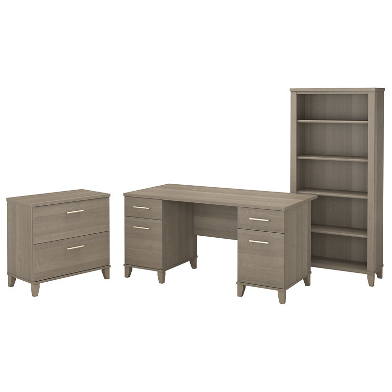 Magomed 3 Piece Computer Desk Office Set, Ash Gray